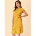 thumbnail image 2 of INSPIRE CHIC Women's V Neck Floral Ruffle Trim Cuff  Wrap Midi Dress, 2 of 6