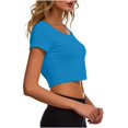 thumbnail image 4 of VSSSJ Hauts Courts pour Femmes Manches Courtes Col Rond Extensible Chandail Décontracté Ajusté Uni Confortable Été Basique T-Shirts Courts Bleu Ciel Taille Unique, 4 of 5