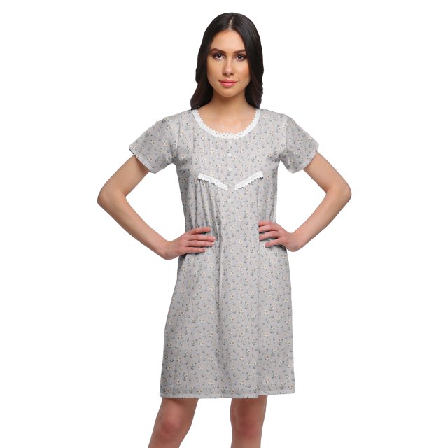 Moomaya Womens Button Placket Nursing Nightwear Printed Nightdress For Ladies