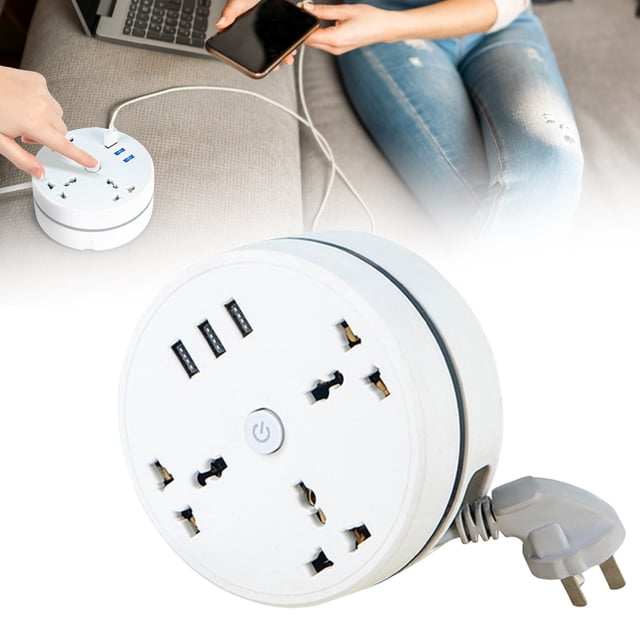 Universal Power Strip 5.9 Ft Retractable 3 AC 3 USB Ports Surge Protection for Home Hotel Travel