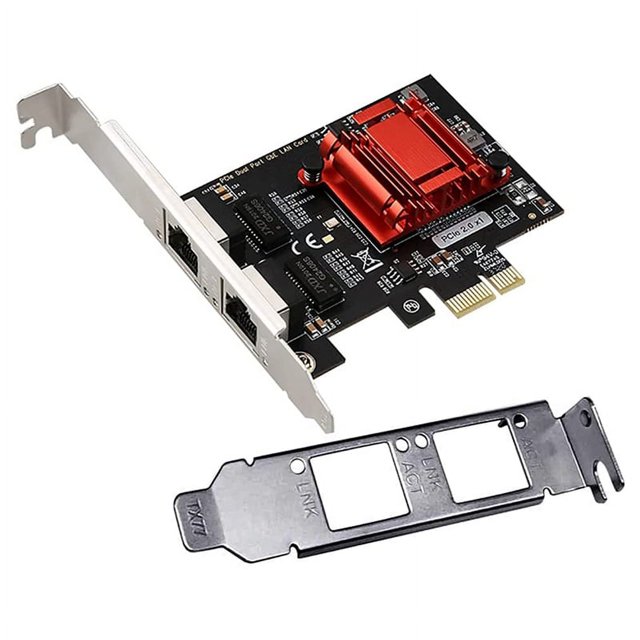 Carte Réseau Double Port PCIe Gigabit 1000M PCI Express Adaptateur Ethernet avec 2 Ports 82576 Carte LAN NIC, 1 x PCIe 1G Carte LAN 1 x Support Profil Bas, Noir & Rouge