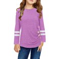 thumbnail image 1 of WEAIXIMIUNG Chemise à Phrase pour Enfants Petites Filles Tunique Col Rond Couleur Unie Manches Longues Rayée Confortable Décontractée avec Boutons Latéraux Blouse T-Shirt 4-5 Ans, 1 of 6