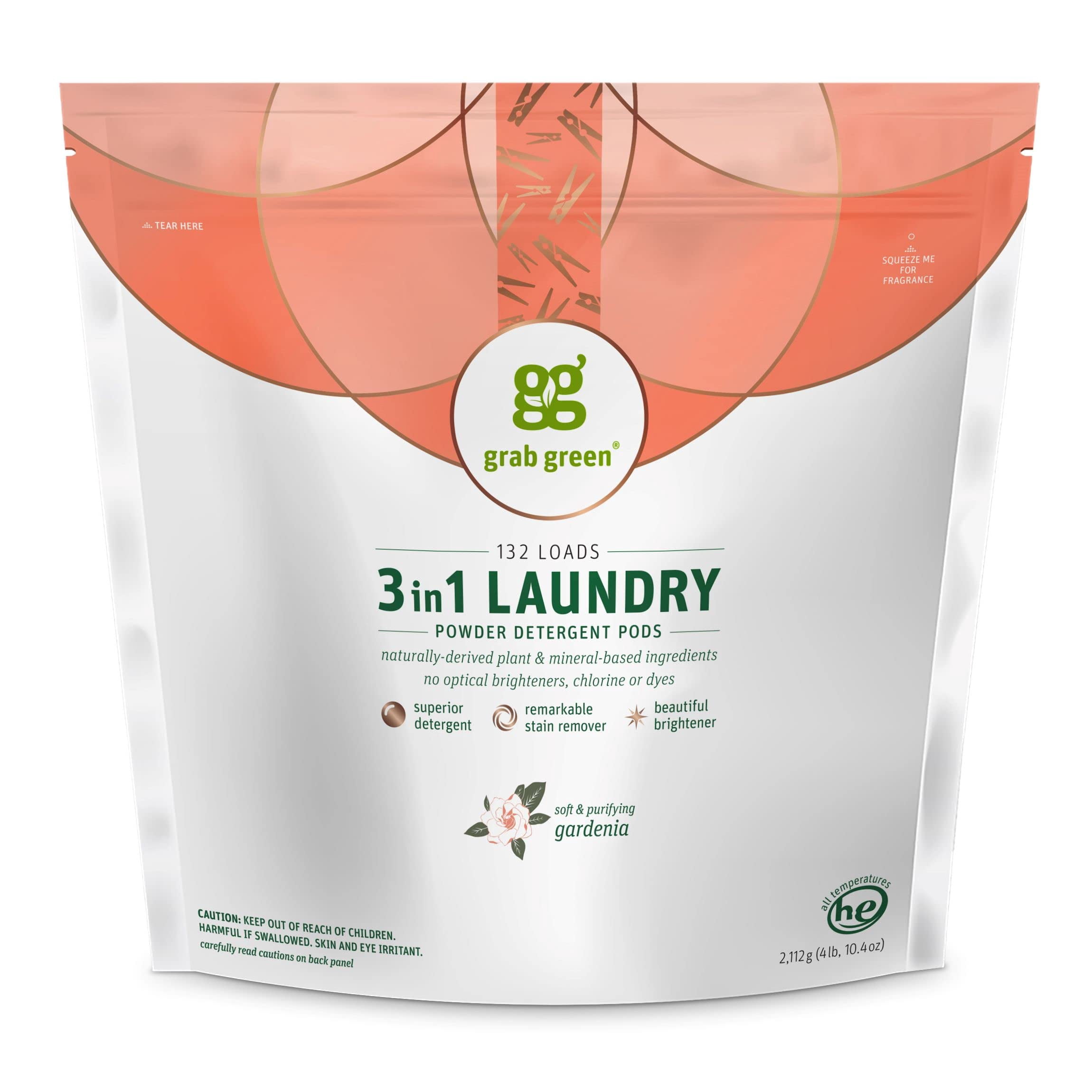 Grab Green, 3 In 1 Laundry Detergent Pods, Gardenia, 132 Loads, 4 lb 10 oz (2112 g)