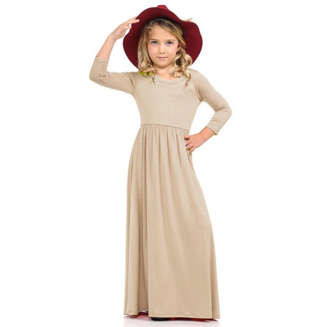 Robe Longue Décontractée à Fleurs pour Filles à Manches Longues avec Poches, Robes de Vacances, Robe Longue à Manches Longues pour Filles Longueur au Sol