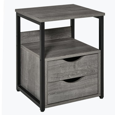 HOMCOM Table d'Extrémité Industrielle avec 2 Tiroirs, Table d'Appoint avec Tablette