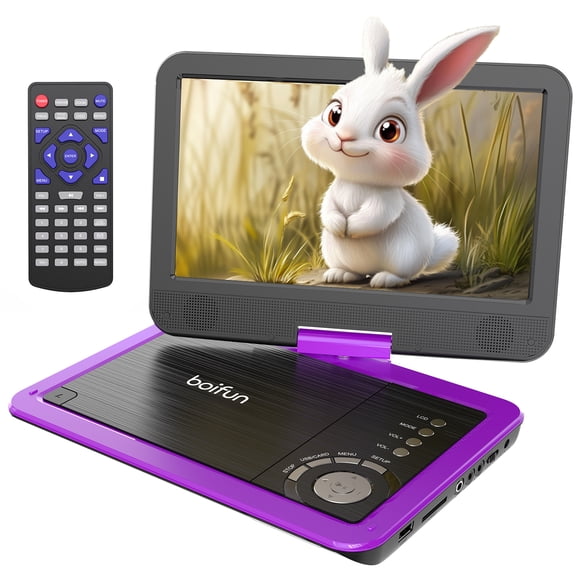 BOIFUN 12.5" Portable DVD Player with 10.5" Swivel HD Screen for Car and Kids, 5h Rechargeable Battery, Support Multiple Disc Formats/Sync TV, 1080P Car Dvd Player