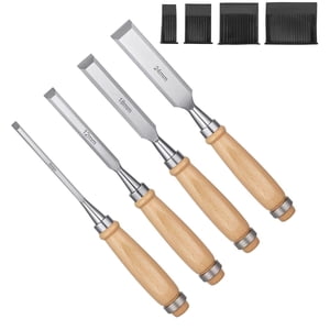 4Pcs Ensemble de chisels en bois Chisels de carving en acier chromé-vanadium avec poignées en hêtre Outils ergonomiques pour la sculpture en bois de menuiserie