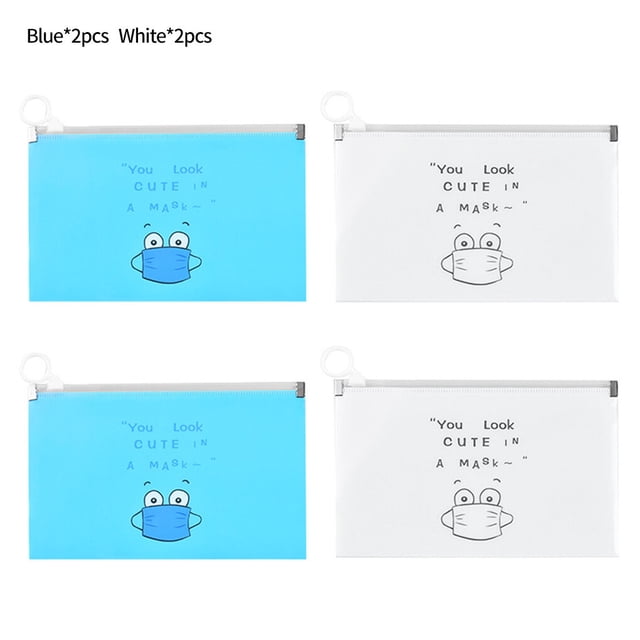 ziyahi Mask Holder Bag Jewelry Rings Earrings Masks Storage PP Pouch Cartoon Design 2pcs Blue 2pcs White