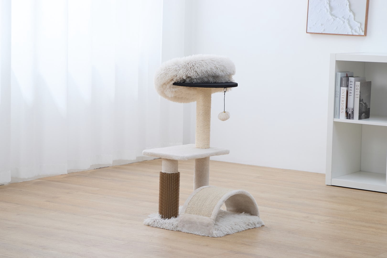 Vibrant Life – Arbre à Chat 3 Niveaux, 27,8" de Hauteur, avec Griffoirs en Sisal, Brosse Intégrale, Crème – Mobilier pour Chats