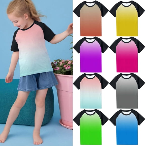 Feancey Girls Summer T Shirts Trendy 2025 Short Sleeve Gradient Color Tshirt Soft Casual Round Neck Tee Tops Novelty Gifts Pink 3 Years