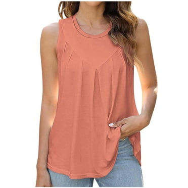 Timegard Tank Tops for Women Round Neck Sleeveless Ruched Dreesy Casual Tunic Tops to Wear with Leggings
