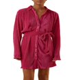 thumbnail image 1 of Robe Chemise Plissée Mini pour Femmes Manches Longues Boutonnée Sexy Robes Courtes Lacées Tunique Ceinturée Robes Clubwear, 1 of 9