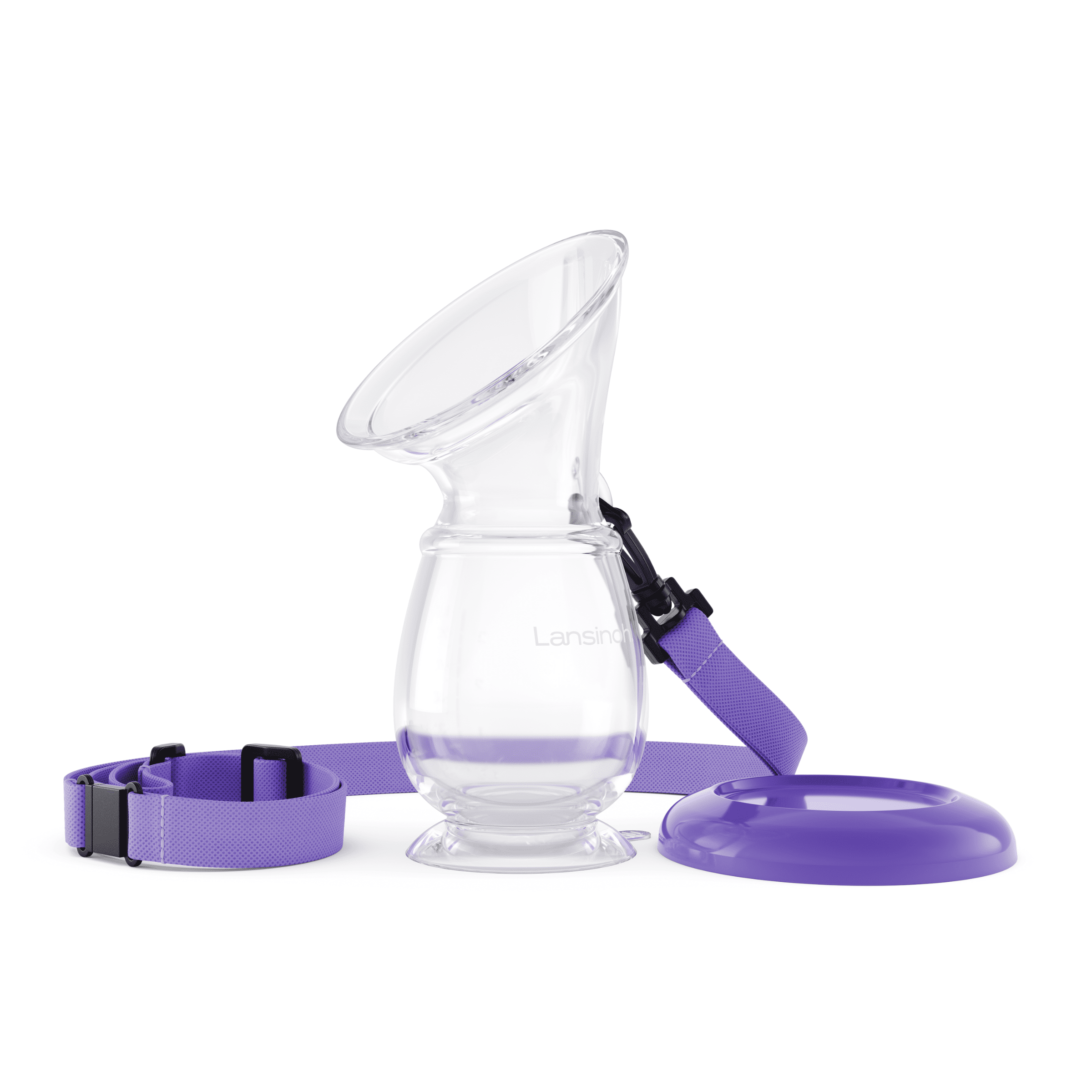 Lansinoh Silicone Breast Pump for Breastfeeding with Suction Base, 4 oz, Includes Neck Strap and Protective Lid, Portable and Lightweight Design