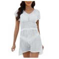 thumbnail image 1 of Aguichant Sorties de Plage for Maillots de Bain Femmes Mode Col Rond Manches Courtes Ample Ajouré Blouse de Maillot de Bain de Plage Sorties de Plage sur Clearance, 1 of 5