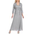 thumbnail image 2 of Pompotops Ensemble Deux Pièces Décontracté pour Femme Robe en Mousseline Unie Sans Manches Cardigan en Dentelle à Demi-Manches, 2 of 7