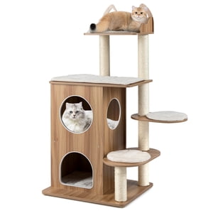 Gymax Tour de chat en bois de 48'' pour les chats intérieurs 2-floor Condo Mignon Top Perch