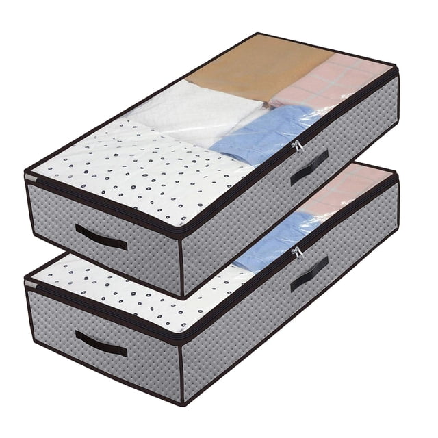 Lksixu 2x Sac de Rangement Pratique Boîte de Rangement Robuste sous le Lit Rangement pour Couette Bacs de Rangement Organisateurs et Rangement