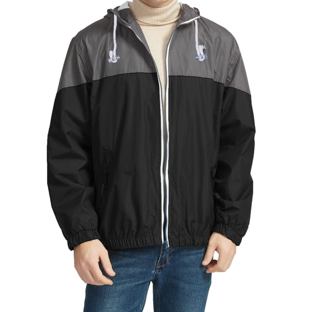 Men's Color Matching Thin Fall Outdoor Windbreaker Slim Fitting Long Sleeved Hooded Sun Protection Suit Outdoor Sprinter Jacket Coat