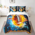 thumbnail image 2 of YST 7 Pcs Comforter Set King Size, American Football Bed In A Bag With Flat Sheet And Fitted Sheet For Kids Teens Adults, Rugby Ice And Fire Bedding Set With Pillowcases & Shams, Blue Gold, 2 of 5