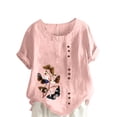 thumbnail image 2 of Pisexur Hauts pour Femmes en Coton et Lin Été Décontracté Imprimé Papillon Blouses Oversize Col Rond Tunique Ample Manches Courtes Hauts Chemises Grande Taille, 2 of 5