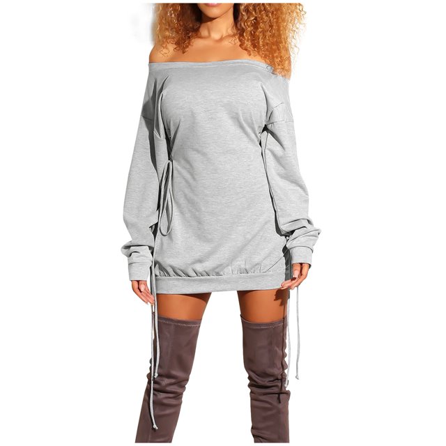 Birdeem Robe d'Été pour Femmes, Grande Taille, Ample, à Manches Longues, Épaules Dénudées