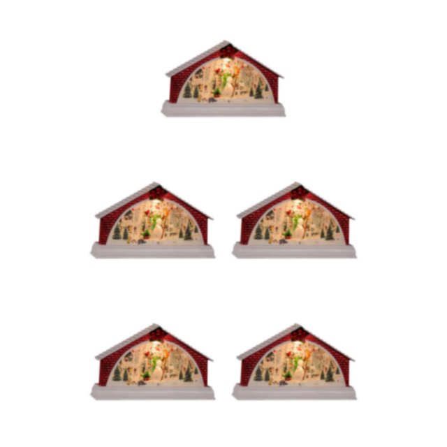 mmirethe Resin Christmas Scene Snow House LED Desktop Set Village Decoration Snowman 5Set