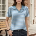 thumbnail image 2 of Fgnfyis T-Shirt à Manches Courtes Rayé pour Femme, Col Rond Décontracté, Haut pour Usage Quotidien Printemps Été Automne, Blouse Confortable avec Design de Col Classique, Hauts pour Femmes Décontractés Bleu Ciel TG, 2 of 5