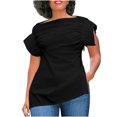 thumbnail image 2 of Jusqu'à 50 % de Réduction, T-shirt Blouse Décontractée à Manches Courtes Bouffantes Col Rond pour Femmes avec Fermeture Éclair pour l'Été et Usage Quotidien Confortable et Supportant 95 % Polyester, 5 % Spandex, Noir, Sopatenor, 2 of 7