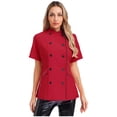 thumbnail image 3 of YONGHS Women's Short Sleeve Cross Collar Chef Coat Double Breasted Chef Jacket Kitchen Restaurant Work Uniform Burgundy XL, 3 of 7