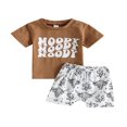 thumbnail image 1 of Kid Boy Pants Suit  Short Sleeve  Neck Letters Print Tops + Drawstring Short Pants  Black 18-24 Months, 1 of 8