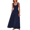 thumbnail image 1 of AherBiu Robes d'Été pour Femmes 2024 Tendance Robe Maxi Sans Manches Col en V Fluide Taille Élastique Vacances Longues Robes, 1 of 7