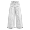 thumbnail image 4 of Hinvhai Womens Ruffle Wide Leg Jeans Cropped Elastic High Waisted Baggy Denim Pants White M(M), 4 of 7
