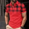 thumbnail image 2 of Sentmoon Ladies Tops Plus Size Loose Turndown Collar Short Sleeve Breathable Summer Casual Outfits for Mens Plaid Print T-Shirt Fashion for Running or Jogging Red XXXL, 2 of 6