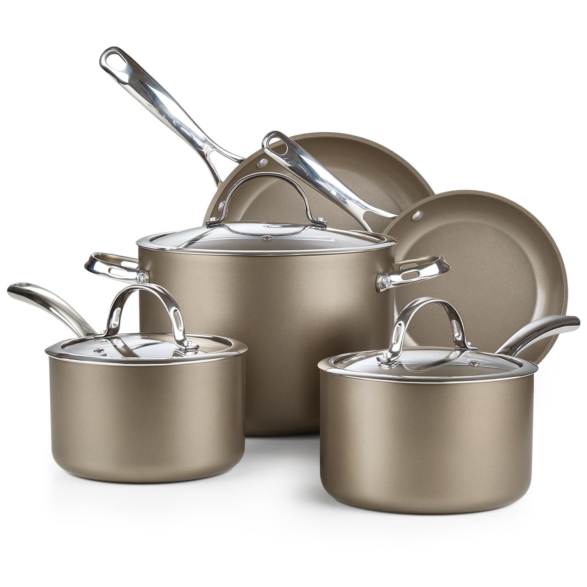 Cooks Standard Kitchen Cookware Set Hard Anodized Ceramic Nonstick Induction Pots and Pans Includes Saucepans Frying Pans and Stockpot with Lids 8-Piece Bronze