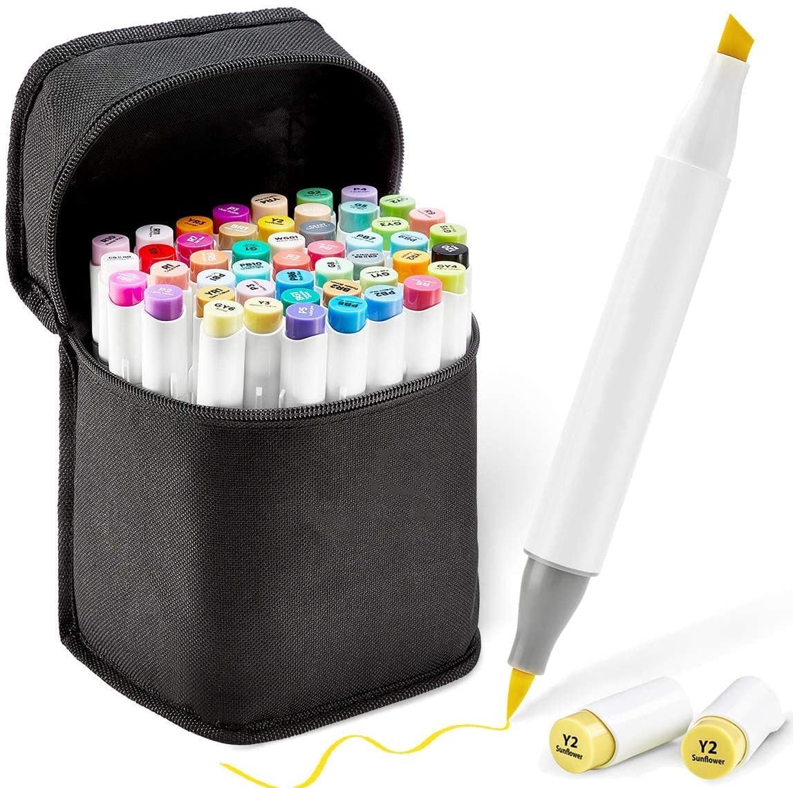48 Vibrant Colors Alcohol-Based Markers, Dual Brush & Fine Tips for Art Projects