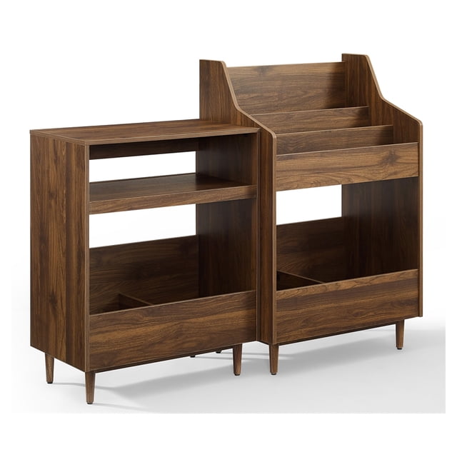 Crosley Furniture Liam Ensemble de Rangement et Support de Tourne-Disque en Bois, 2 Pcs - Noyer