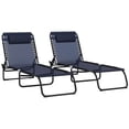 thumbnail image 1 of Outsunny 2 PCs Folding Lounge Chair, Chaise Lounge with Headrest Dark Blue, 1 of 10