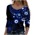 thumbnail image 1 of IROINID Offres Dames Manches Longues T-Shirts Décontractés Imprimé Col Rond T-Shirt Ample Blouse d'Automne Chandail, Bleu Foncé, 1 of 5