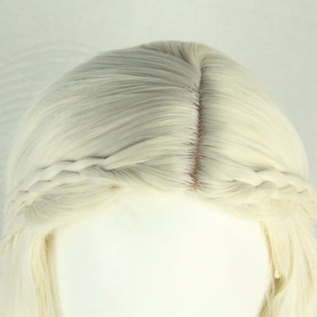 Riforla Daenerys Targaryen Perruque Cheveux Femmes Mascarade Perruque Complète avec Cheveux Longs, Blancs en Soie Haute Température Coiffés avec une Partie Centrale et des accents Tressés. Idéal pour cosplay, Événements de Mascarade Ou Fêtes à Thème. Taille Ajustable avec intranet rose pour le Confort.