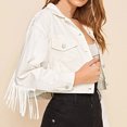 thumbnail image 4 of Veste à Franges pour Femmes Mode Femmes Décontractée Veste en Denim à Franges Courte à Manches Longues Veste Ajustée Blouse en Denim Manteau, 4 of 9