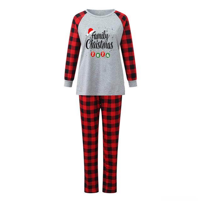 TIMIFIS Pajamas Noël Ensemble pour Femmes de Noël, Haut à Col Rond à Manches Longues pour les Fêtes et Pantalon Long à Carreaux Rouges, Tenue d'Intérieur Assortie pour la Famille, Ensemble