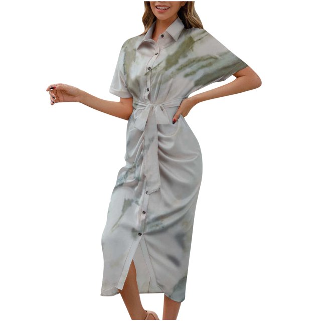 CEHVOM Chemise Aguichant à Boutons en Dentelle Imprimée pour Femmes Robe Longue à Manches Courtes