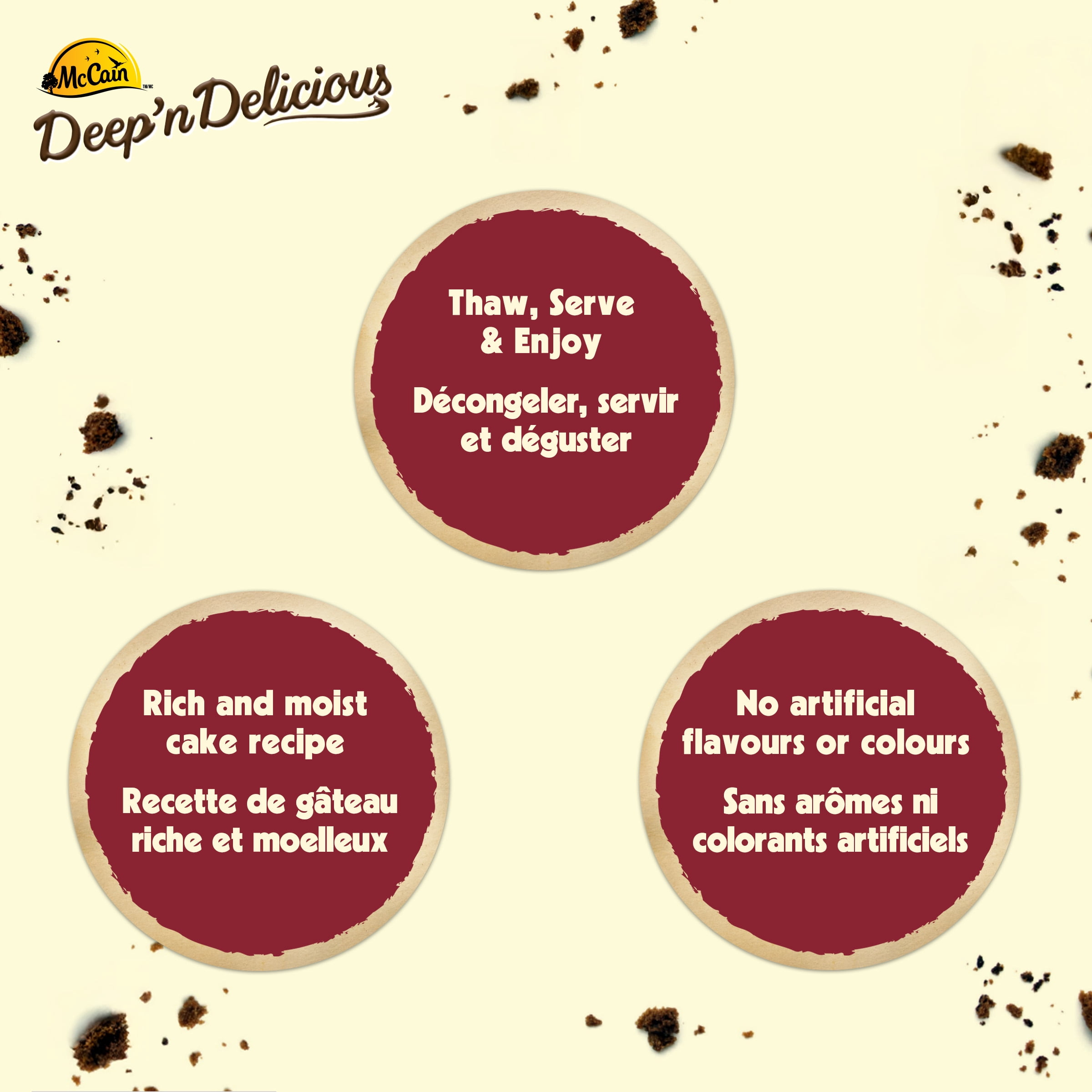 McCain® Deep'n Delicious® Chocolate Cake, Made in Canada from domestic and imported ingredients, 510g