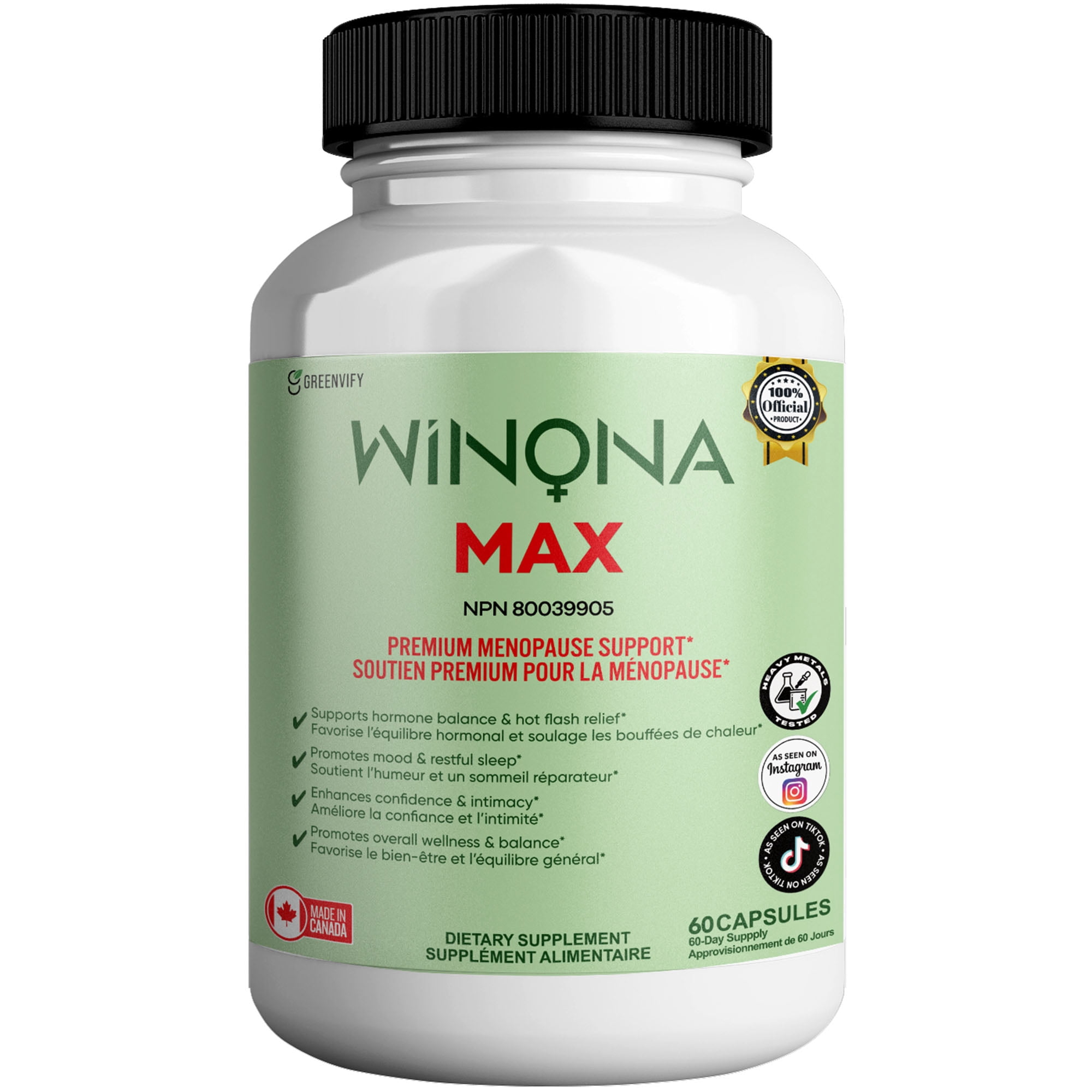 Winona Max Menopause Relief Supplement |Extra Strength Hormone Balance| Hot Flash Relief, Energy & vitality boost 90 Capsules (1 Pack)