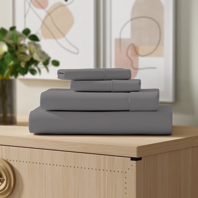 Color Sense Ensemble de Draps 3 Pcs en Percale 100 % Coton Frais et Net Lit Simple Gris Foncé