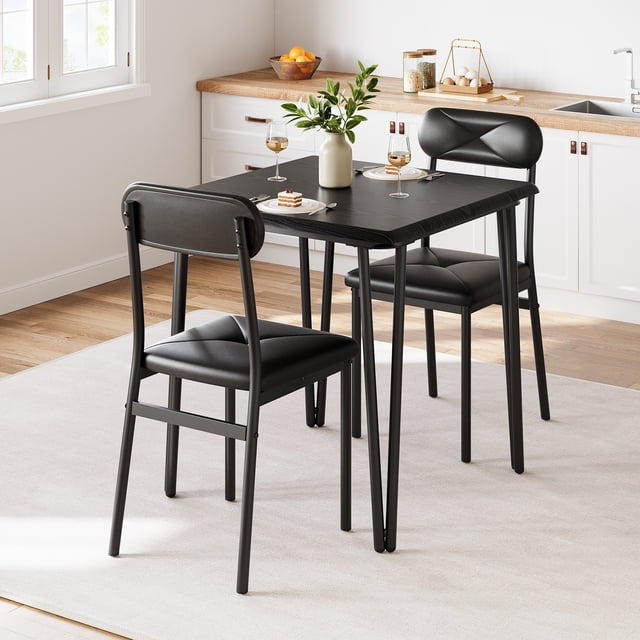 PIONEERWORKS 2025 New Dining Table Set for 2, 3 Piece Kitchen Table with 2 Upholstered Chairs for Kitchen Room and Small Spaces