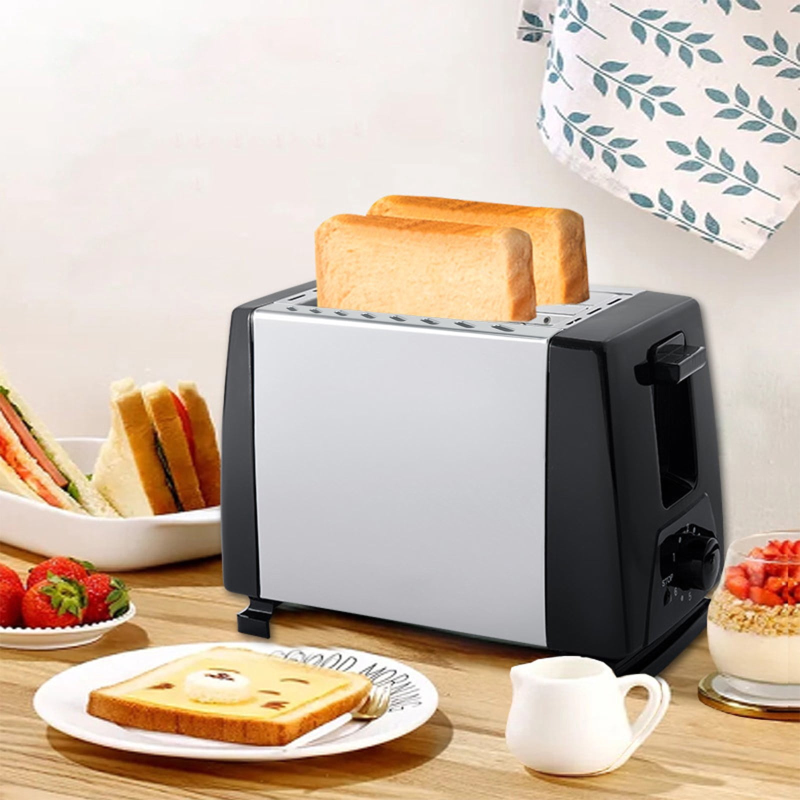 Birdeem 2 Piece Set,2 Piece Sets,Household Stainless Steel Bread Maker Heater Double Slot Bread Heater Fully Automatic Mini Breakfast Bread 2 Piece Heater,Stainless Steel Cabinet