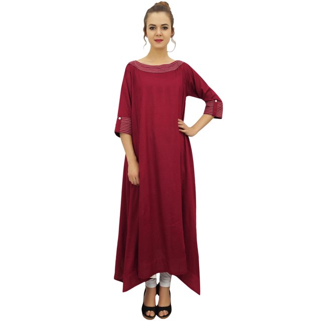Bimba Kurta Indienne en Rayonne Ourlet Asymétrique Décontractée avec Foulard - 26