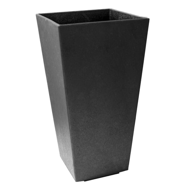 Tierra Verde 10" x 20" Sonata Rectangle Planter in slate, made from recycled materials, with a tapered rectangular shape and matte finish, featuring a self-watering system and drainage plug, ideal for indoor or outdoor garden spaces and patios.