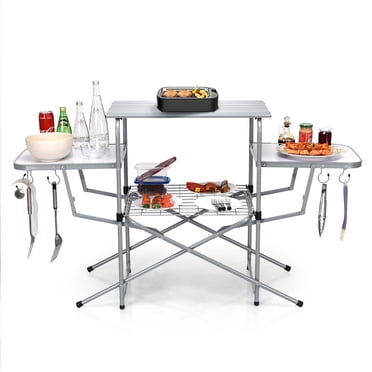 Costway Foldable Camping Table Kitchen Portable Grilling Stand Folding BBQ Table